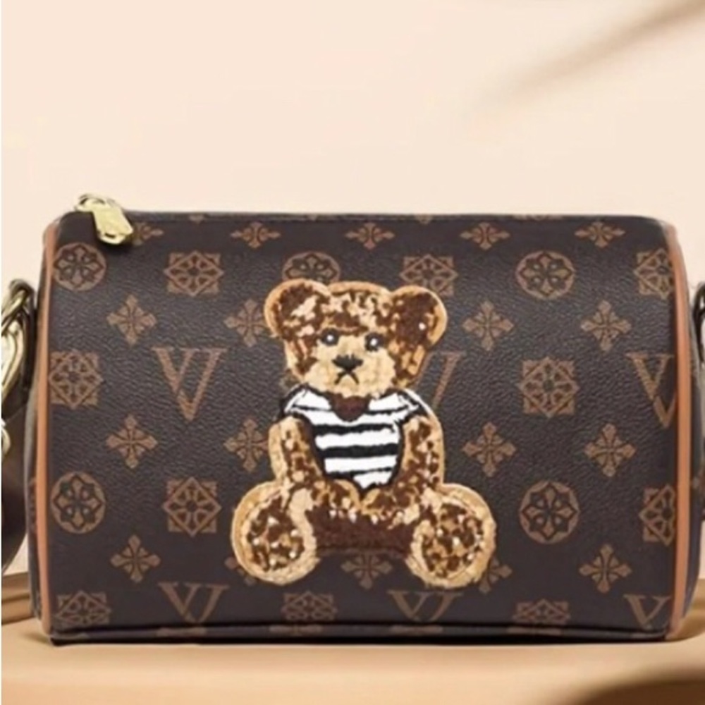 Fun Purse or Makeup Bag Designer Inspired Brown Color Zipper Clousire
